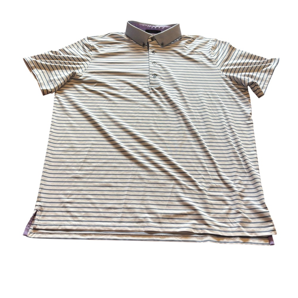 Greyson Mens XL Striped Performance Golf Polo Shirt Blue White Short Sleeve